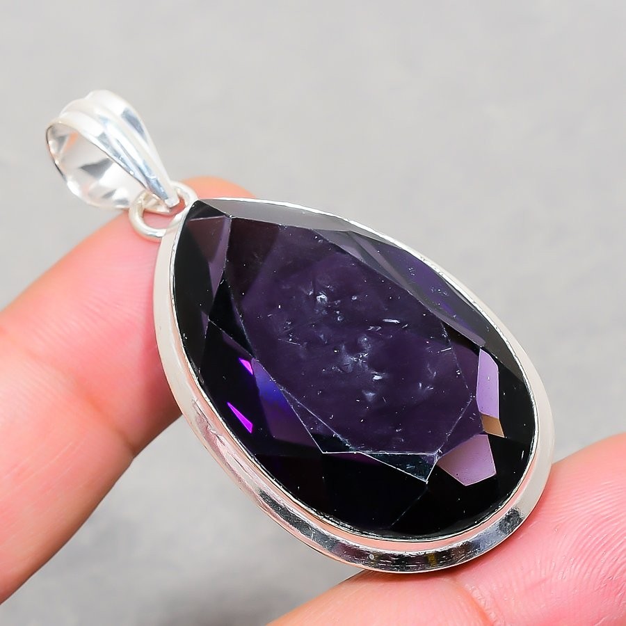 African Amethyst Gemstone Pendant Handmade Antique Gift Pear Shape Jewelry 1.90″