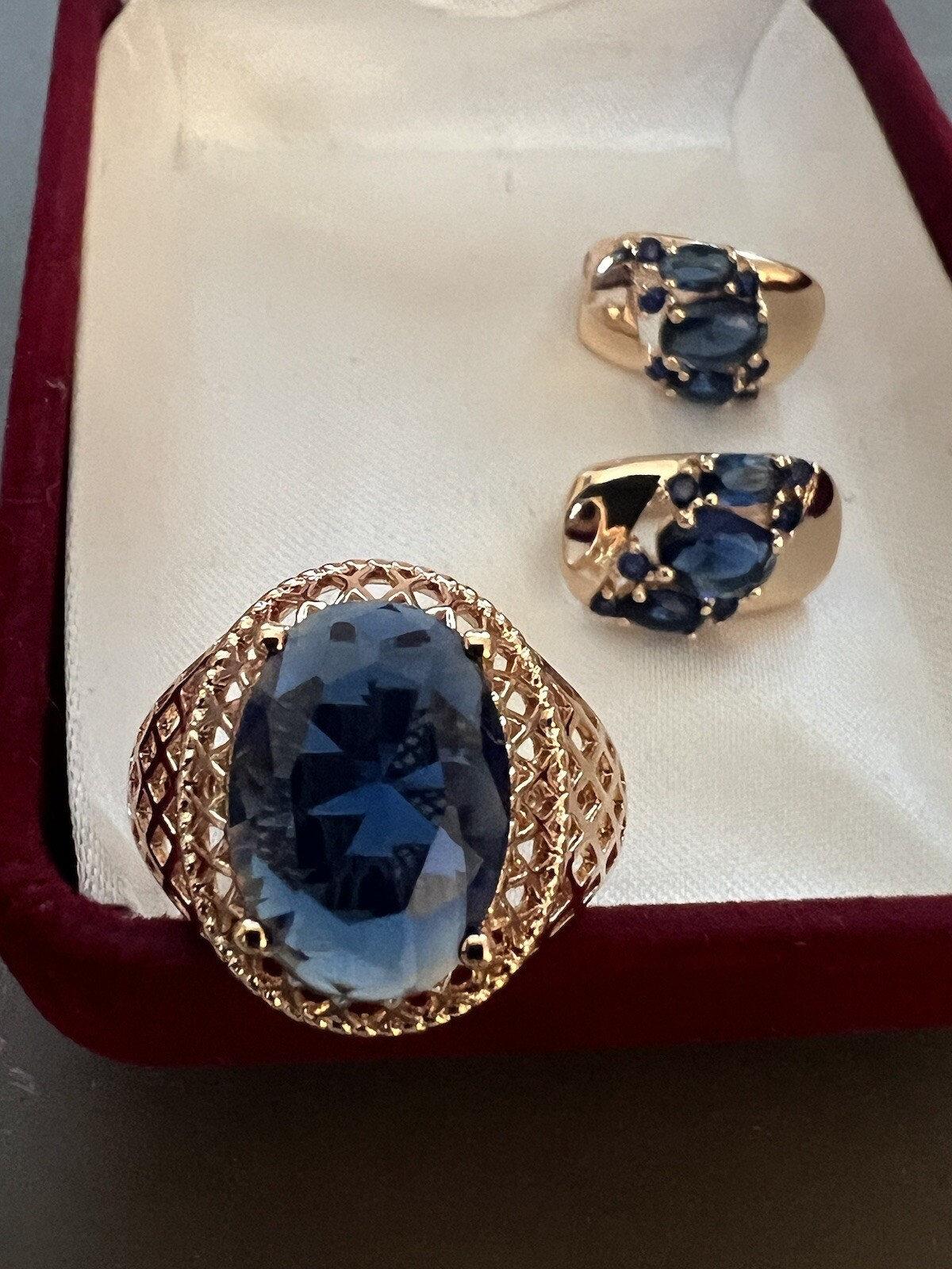 14k 585 Rolled Rose Gold Plated Natural Sapphire Ring Size 8 Earrings Set