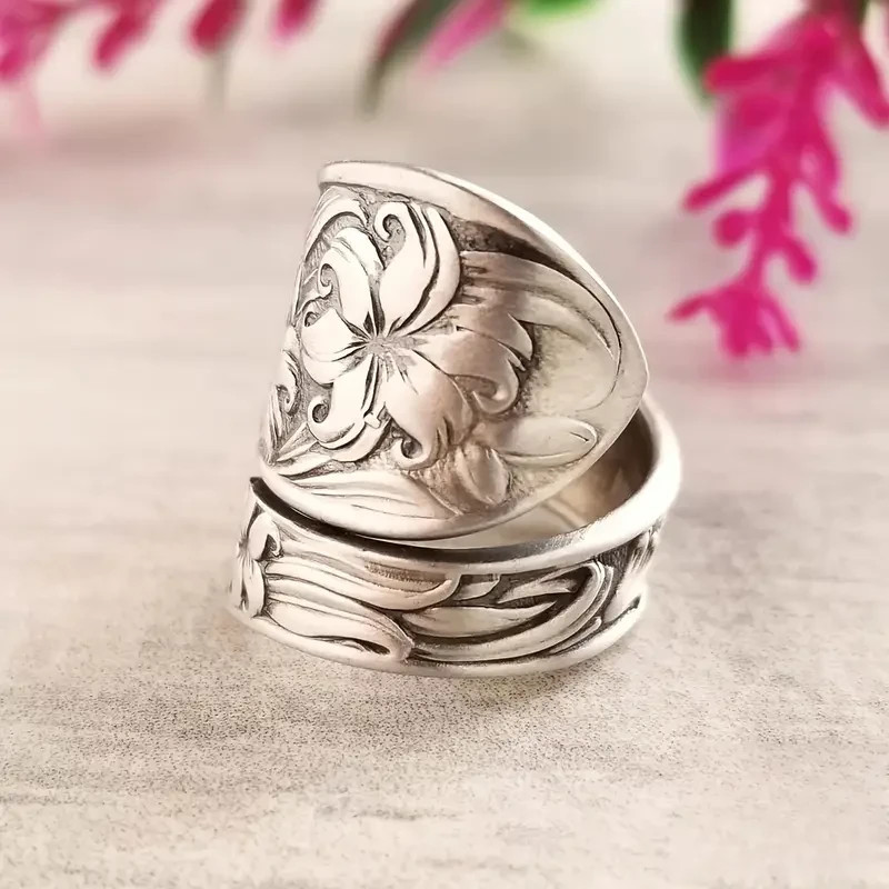 Elegant 925 Sterling Silver Charms Unique Fashion Flower Ring One Size Fit All