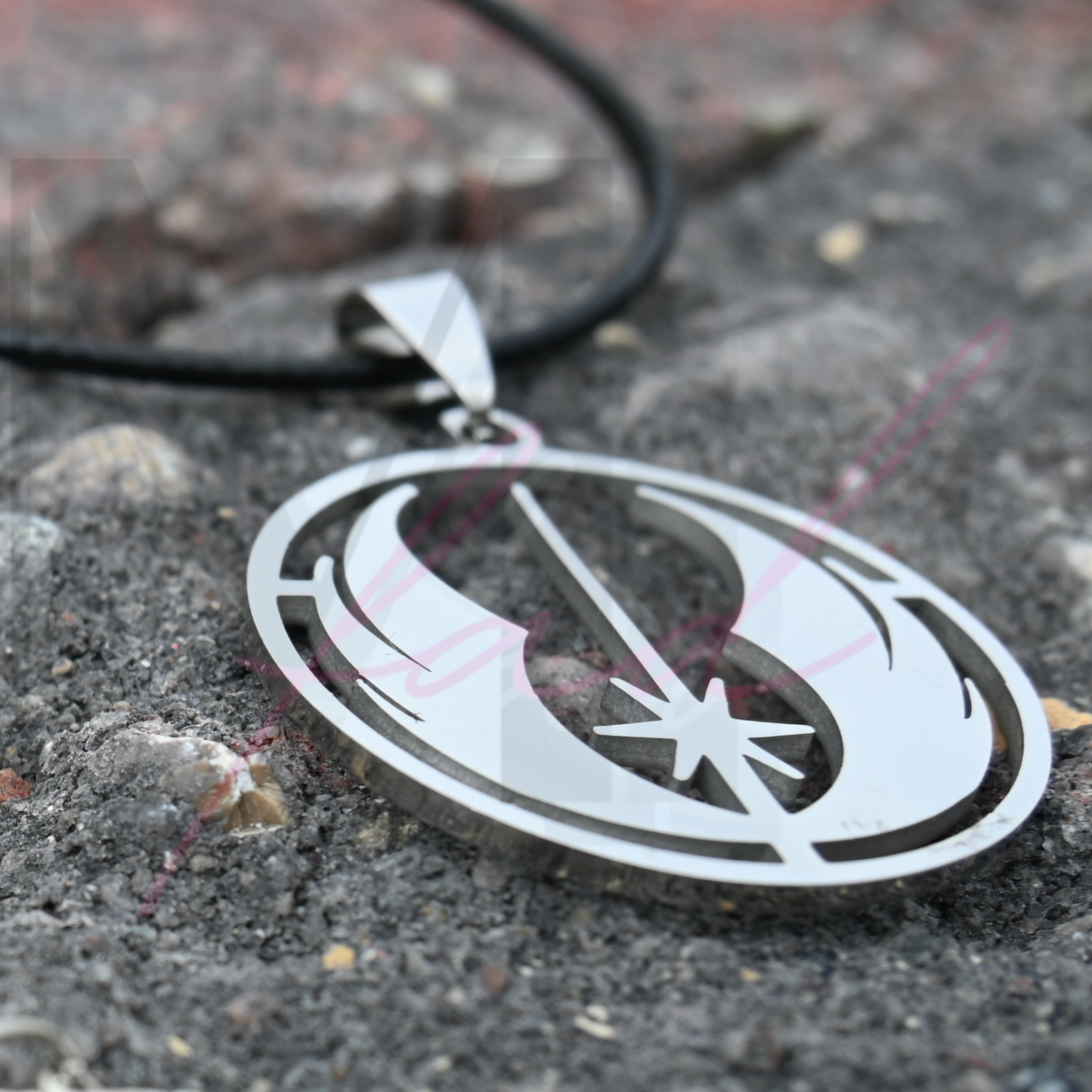 Star Wars Necklace Pendant Leather Cord Stainless Steel Silver JEDI ORDER Symbol