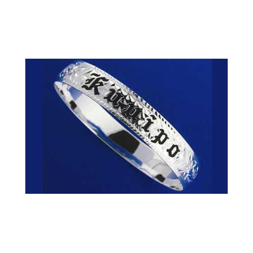 SILVER 925 HAWAIIAN BANGLE BRACELET BLACK ENAMEL KUUIPO SCROLL SMOOTH EDGE 6MM