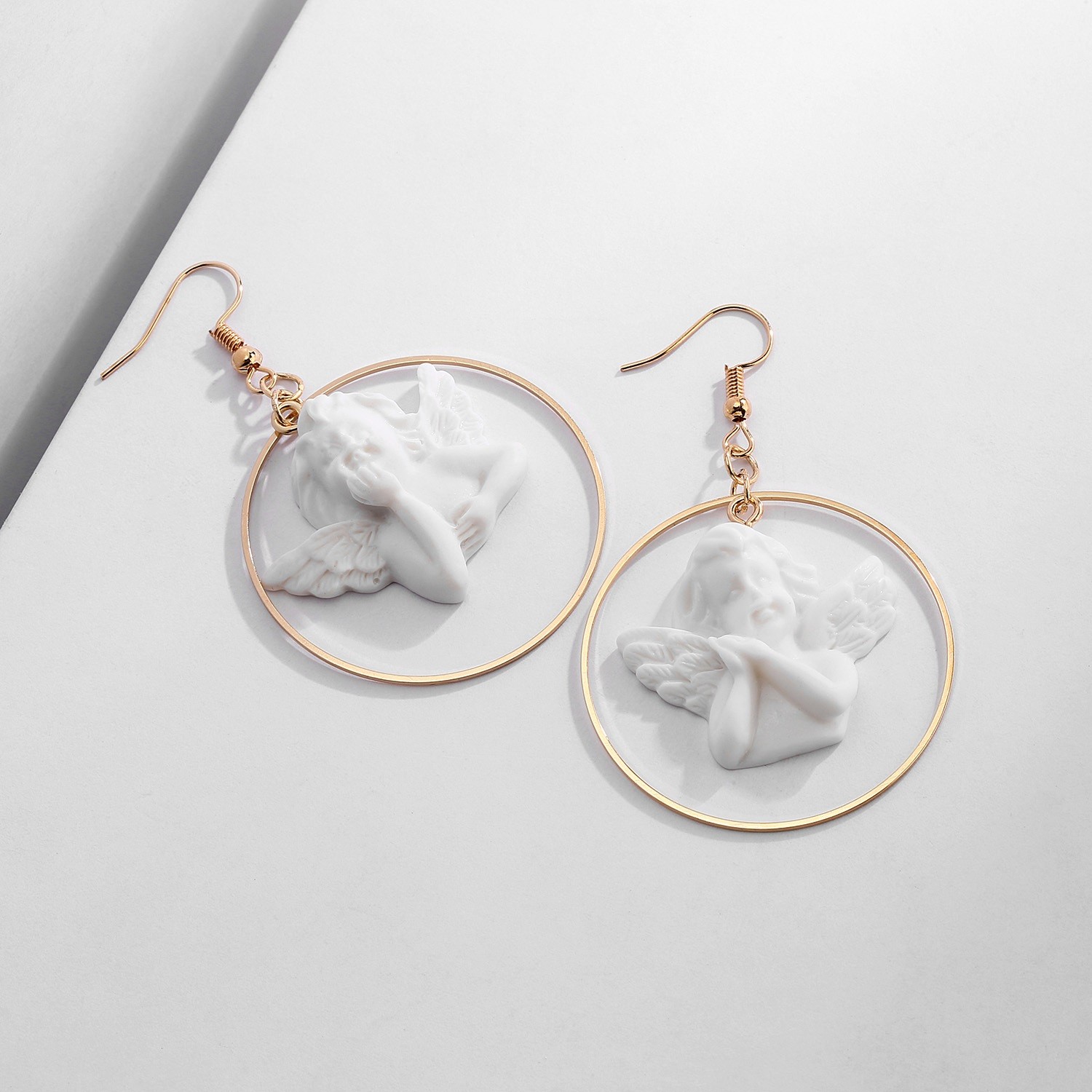 Buyless Fashion Women Cupid Angel Earrings Surgical Steel Acrylic Dangle Drop