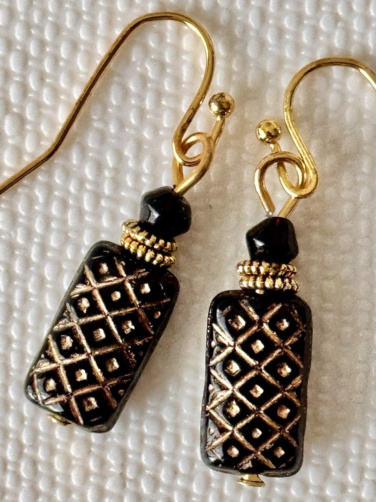 Gold and Black Dangle Earrings. Boho Chic.