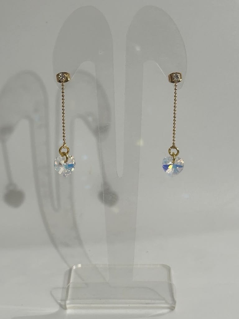 Luxury Swarovski Crystal Heart Drop Earrings Gold Tone Rhodium Plated Jewelry