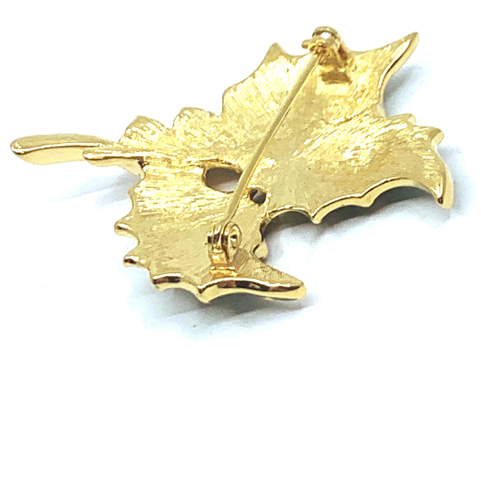 Holly Pin Brooch Gold Plated Metal Alloy Set With Enamel And Sparkling Crystals