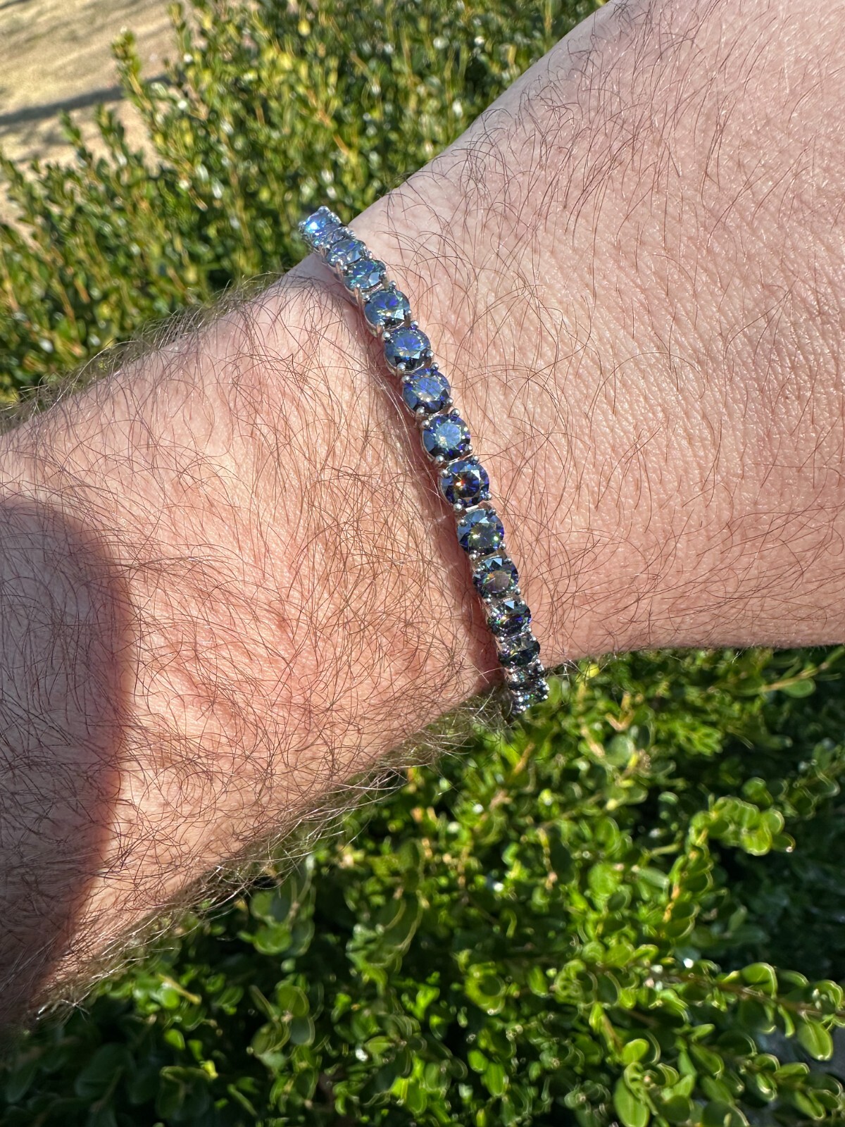 Real Iced Dark Blue MOISSANITE 5mm Tennis Bracelet 925 Silver Passes Tester GRA