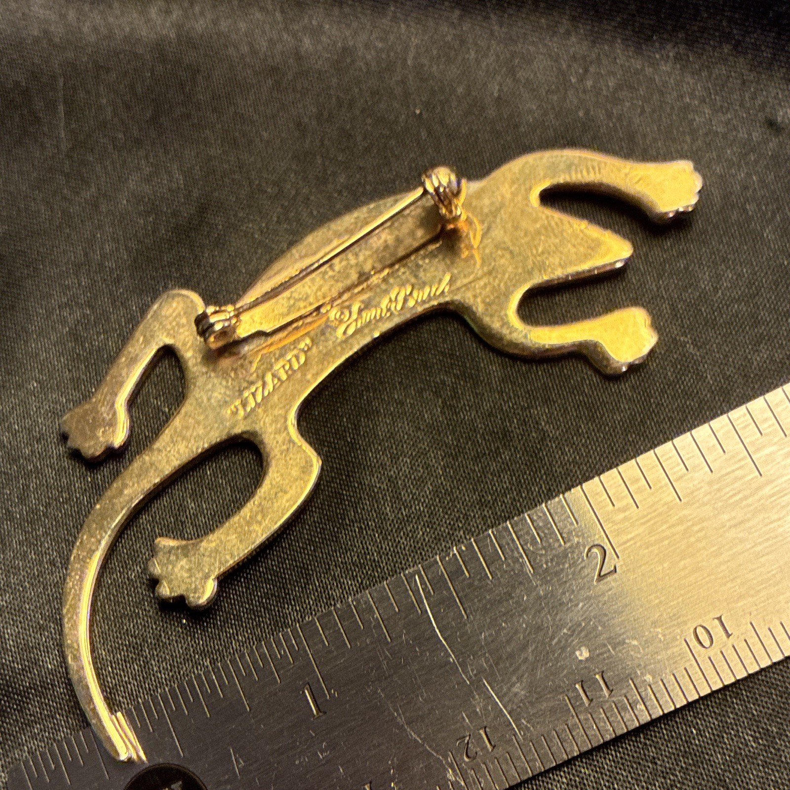 Laurel Burch Enamelled Lizard Brooch Pin Gold Tone Red Blue Signed