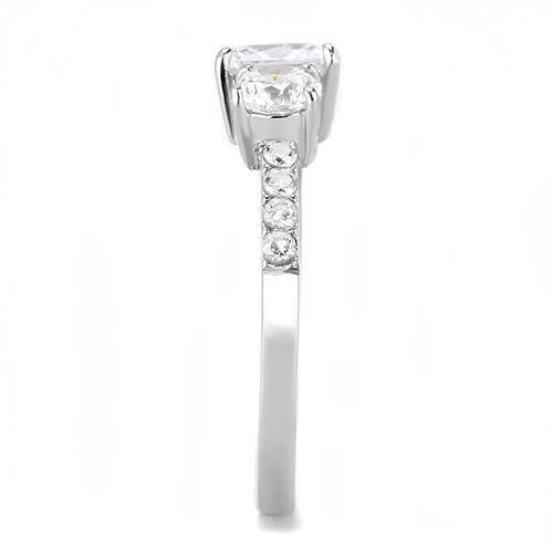 Women’s Ring, Clear CZ, Stainless Steel, Sparkling, Elegant Design, Three Stone