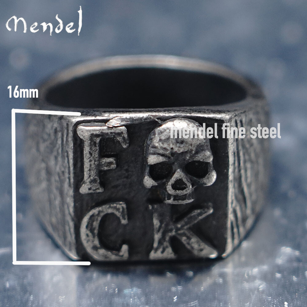 MENDEL Mens Gothic Black Punk Biker Skull Square Ring Stainless Steel Size 7-15