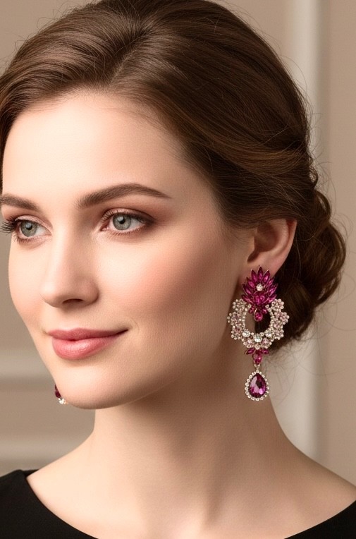 3.25″ Long Iridescent AB Shades of Pink Earrings Pageant Evening Wedding Guest