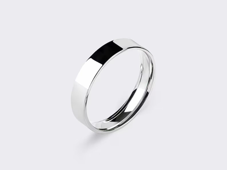 14k White Gold Wedding Band – Flat Polished Comfort Fit Ring