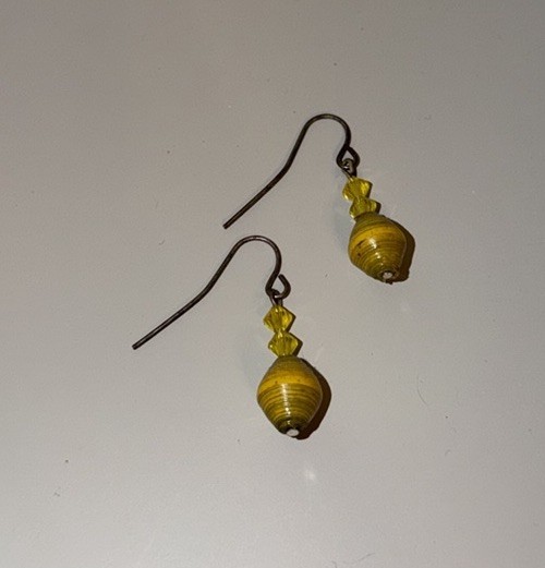 Yellow Teardrop Dangle Drop Earrings, Hook Closure, No Stone
