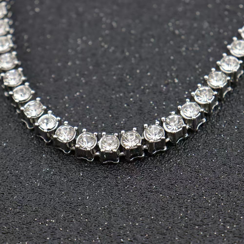 Silver Layer Tennis Chain Cross Pendant Hip Hop Unisex Bling Layering Necklace