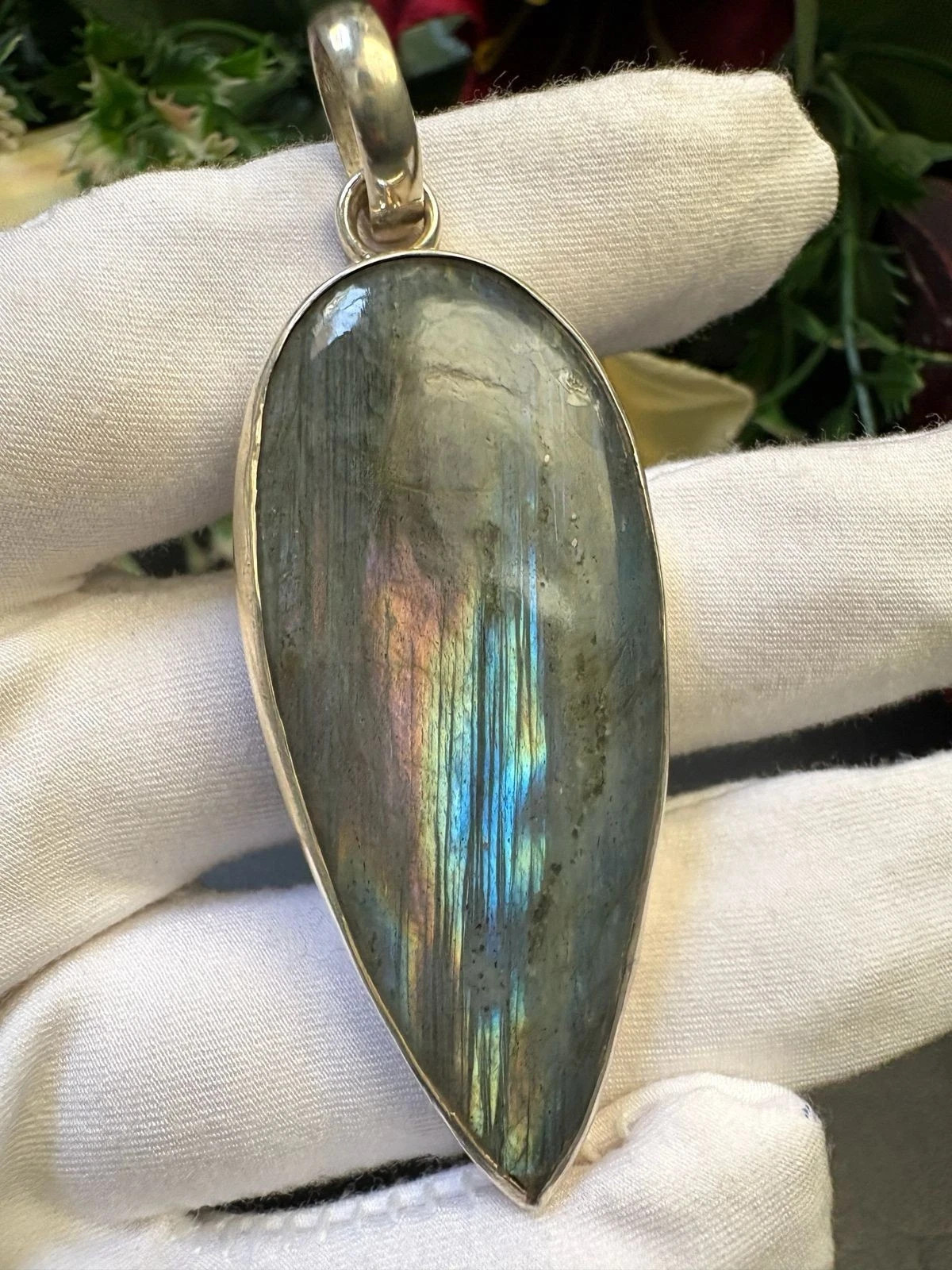 Natural Labradorite Pendant 925 Sterling Silver 66.65Ct Flash Gemstone