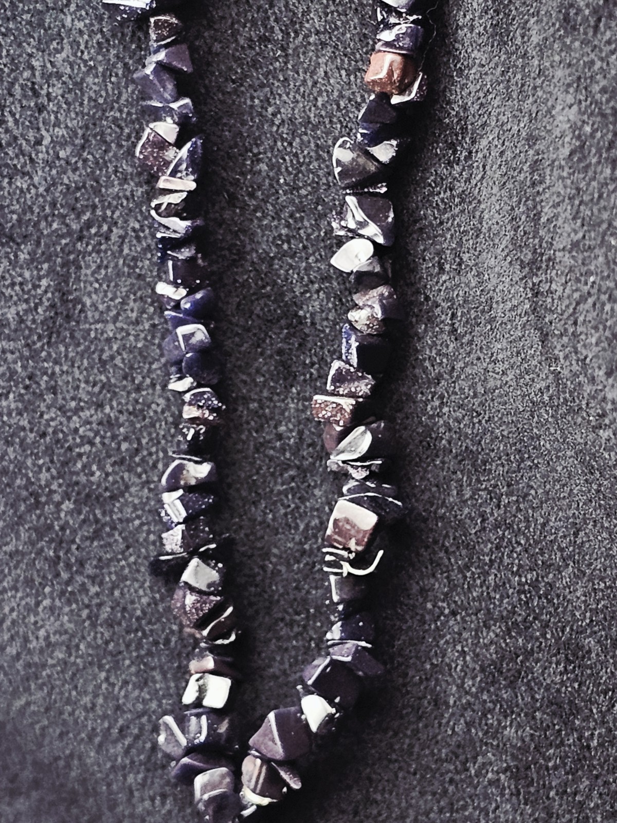 Vintage Blue Goldstone Chip Necklace 34″ Sparkling Midnight Strand 30g