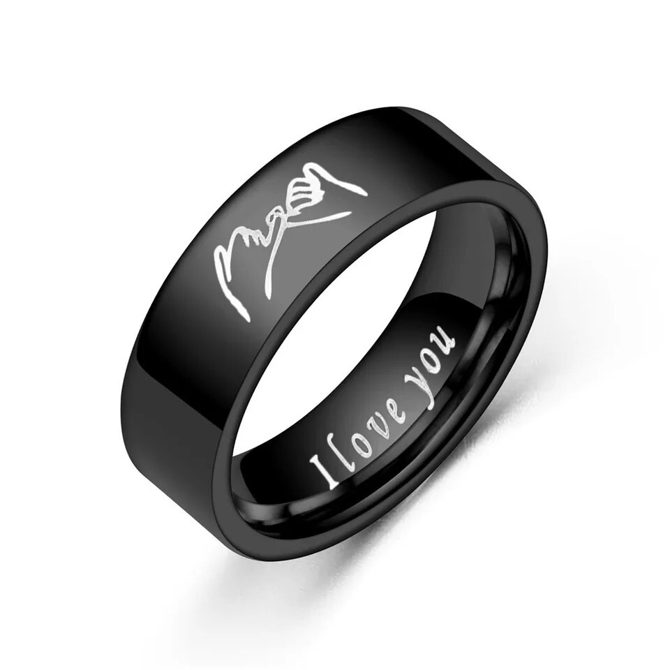 Couples Matching 2pc RING SET: ”I Love You” & “Pinky Promise” Engraved Bands