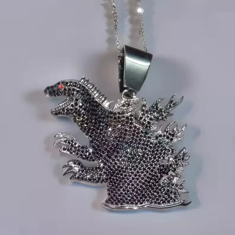 3 Ct Round Cut Simulated Black Diamond Godzilla Pendant 14K Black Gold Plated