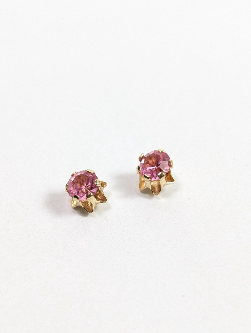 14k Pink Stud Earrings Yellow Gold Birthstone Pale Rose Blush Pink Color Stone