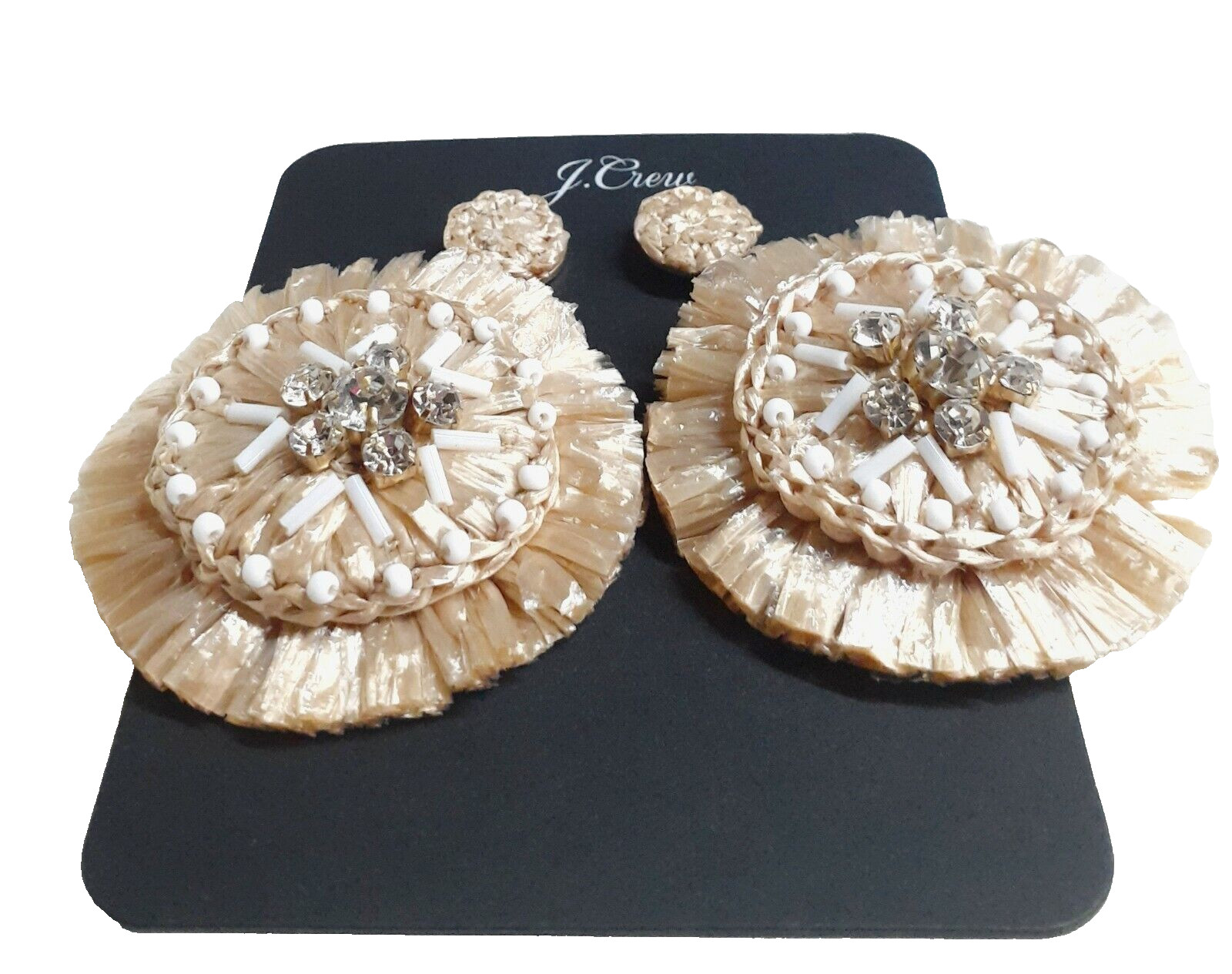 J.Crew Layered Raffia Sparkle Statement Earrings Natural Gold Plated AQ987 NWT