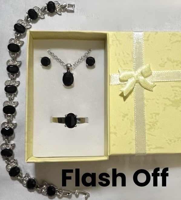DEAL! Beautiful Black Onyx Necklace, Earrings, Bracelet, & Ring Size 11 Set