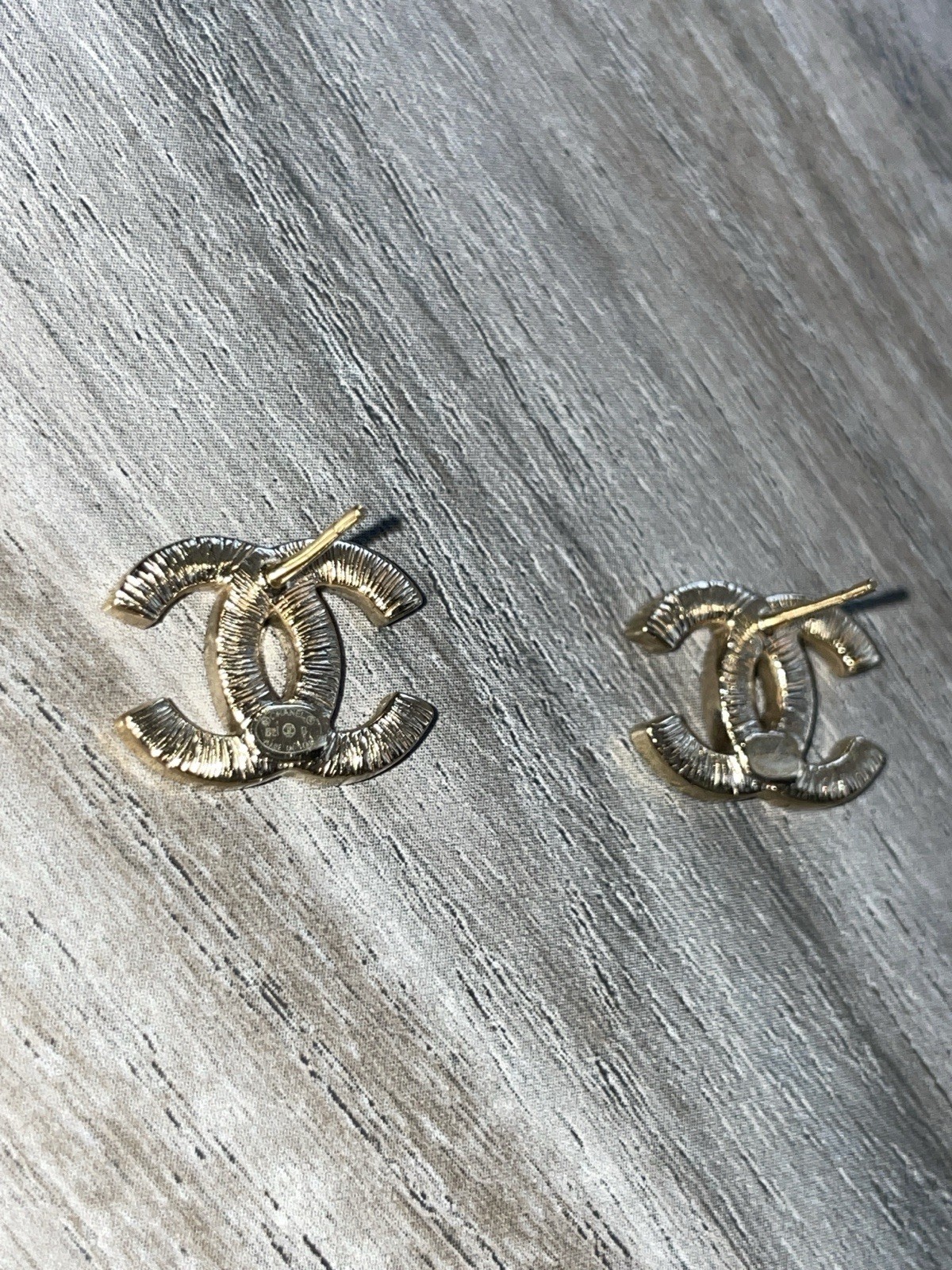 CHANEL Gold Tone Crystal Stud Earrings