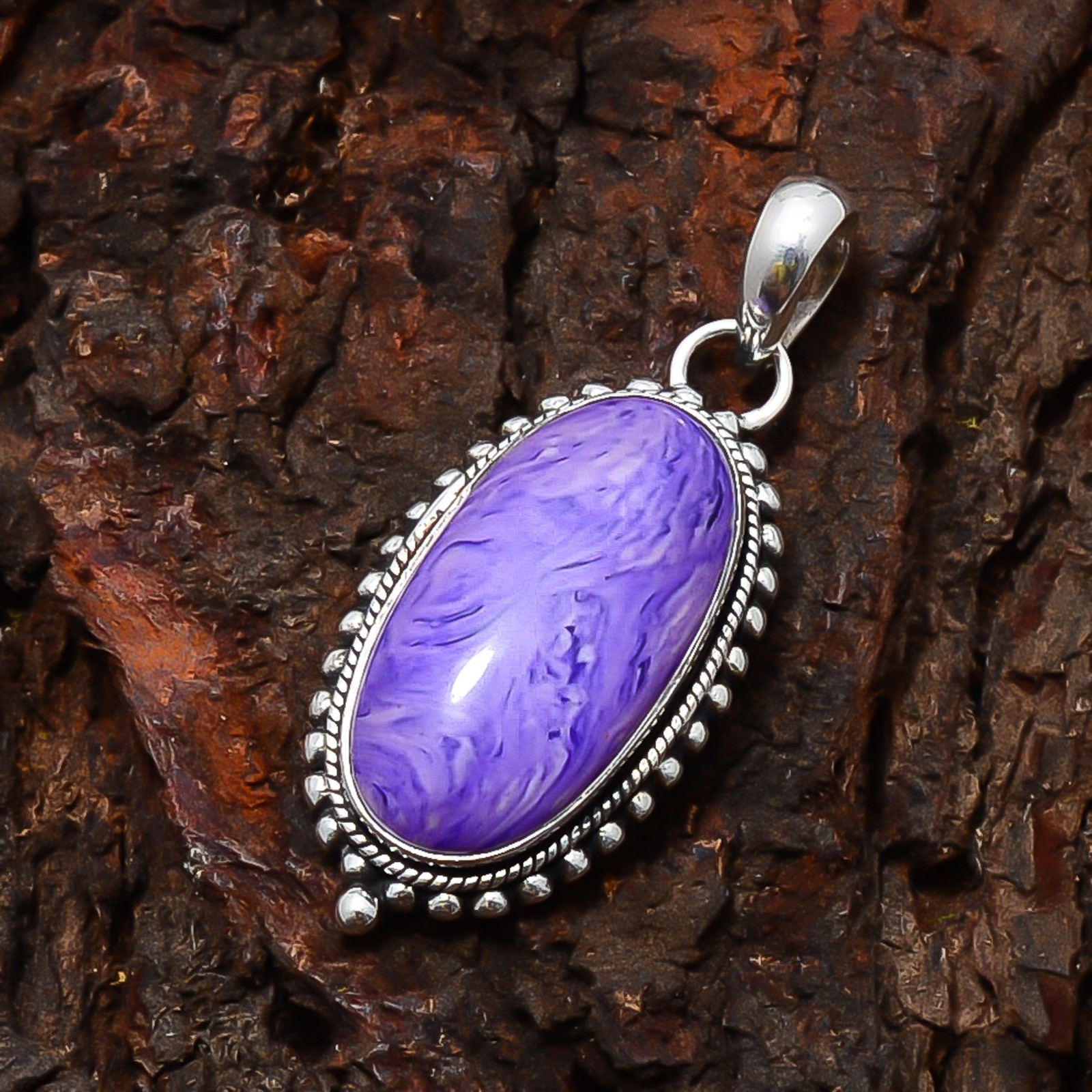 Purple Charoite Gemstone 925 Sterling Silver Jewelry Pendant 1.77″ P1087812423