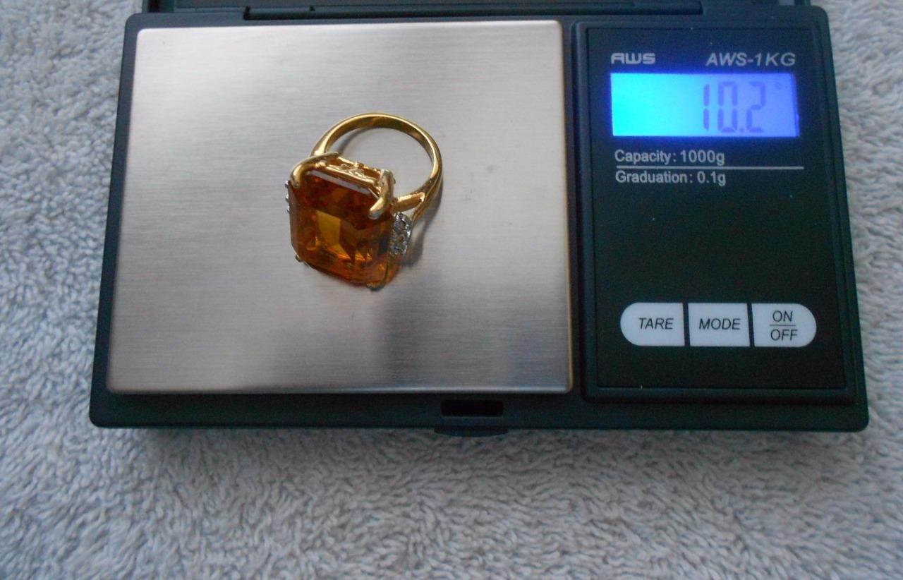 18K HGE Topaz CZ Cocktail Ring Size 6.75 Heavy Gold Electroplate 10.2 Grams