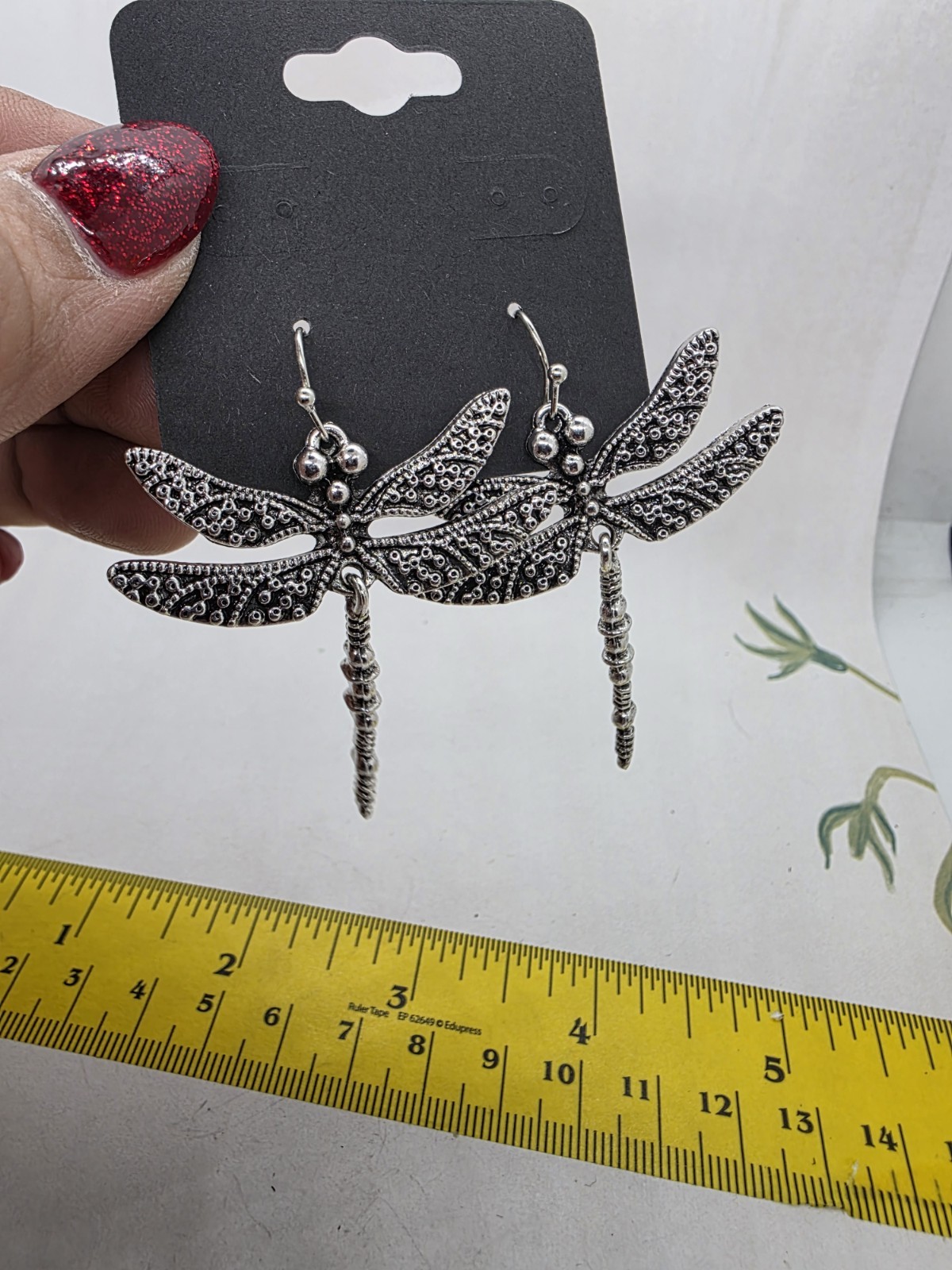 Vintage Dragonfly Design Carved Pattern Dangle Earrings Retro Bohemian Style 2″