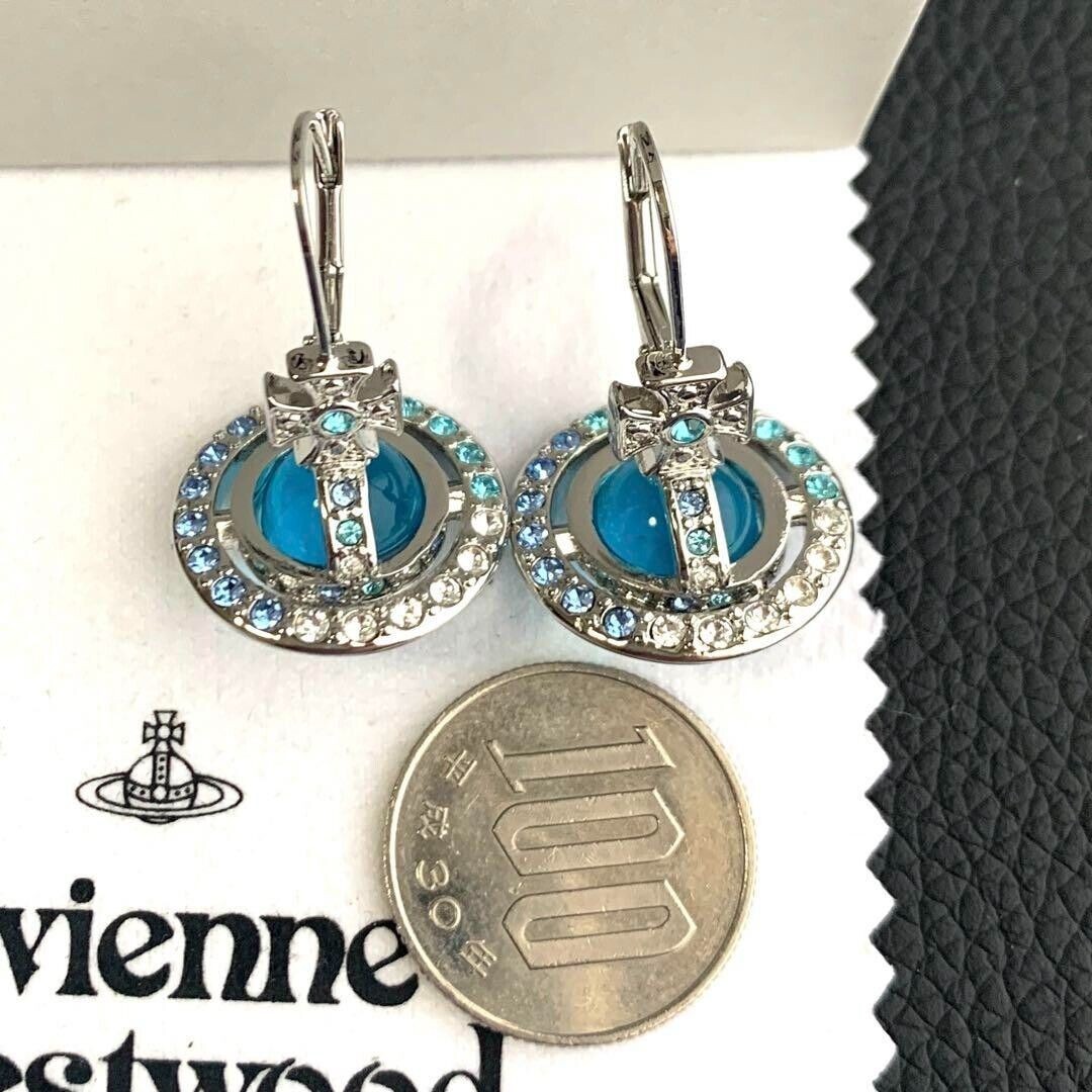 Vivienne Westwood Rhinestone Tiny ORB Earrings LightBlue Silver Outlet authentic