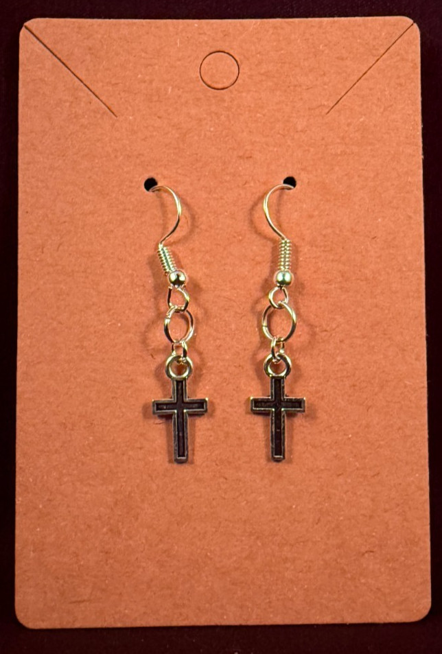 Small Silver Cross Earrings – Inset Cross – Dangle – Silver Hooks – Handmade
