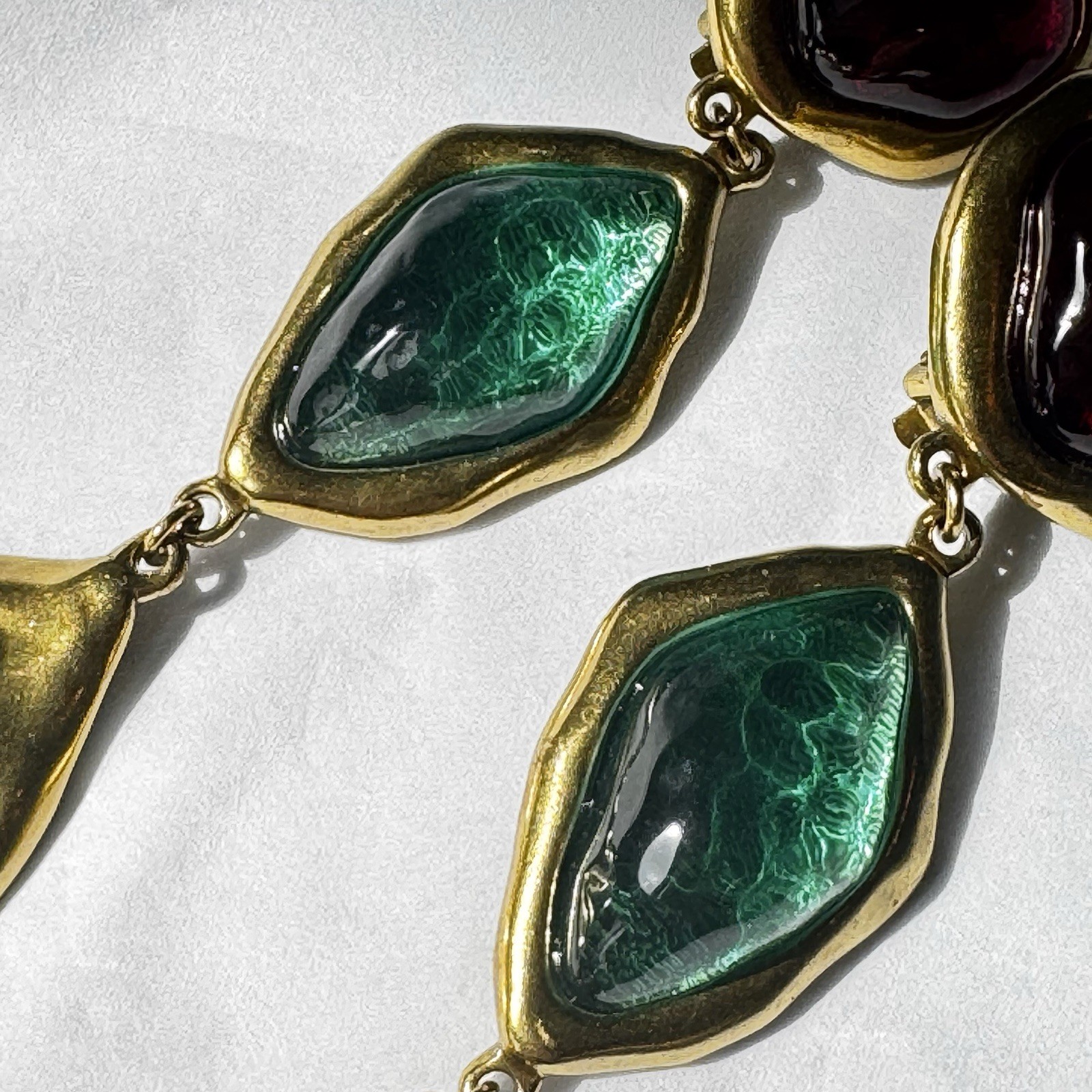 SAINT LAURENT Runway Drop Cabochon Gold Tone Earrings Designer YSL Jewelry