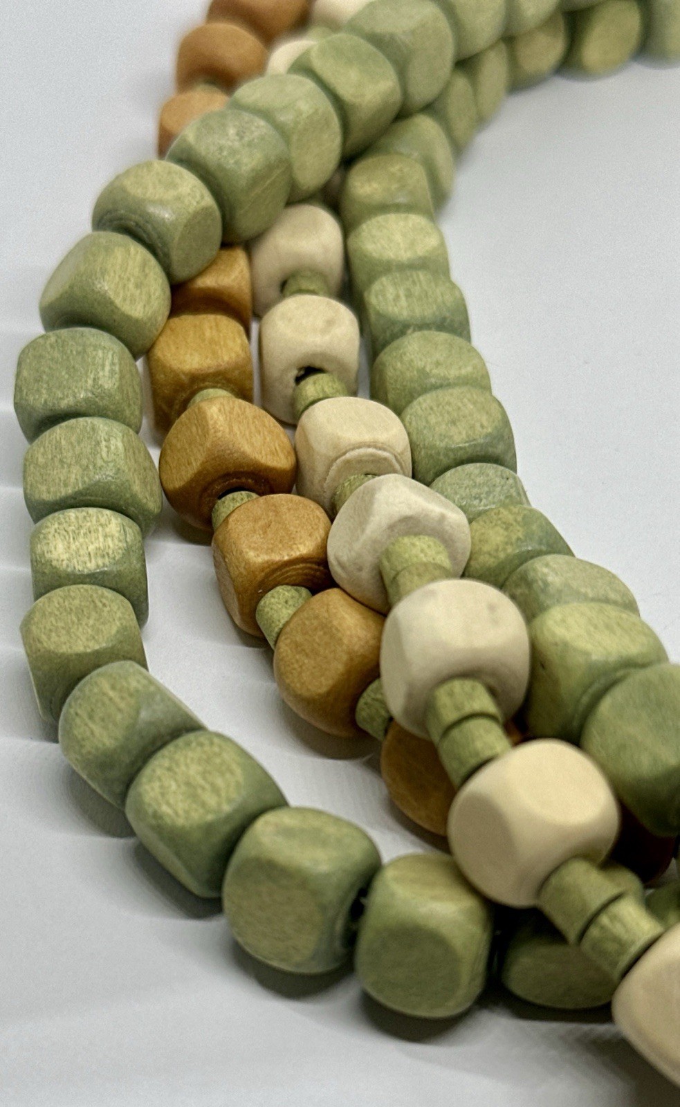 Plunder Design Wood Bead Necklace Four Strand Multi Colored Green Cream Brown