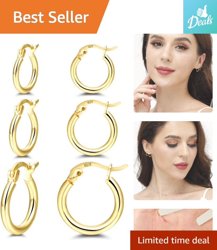 Lightweight & Durable Gold Plated Hoop Earrings – Perfect Gift Set of 3 Pairs