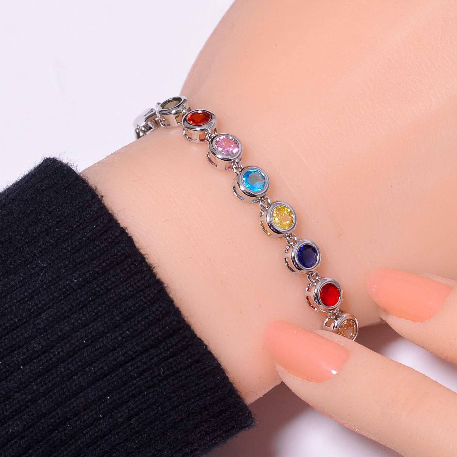 Multi Gemstone 925 Sterling Silver Tennis Bracelet 7.99″, Christmas Gift B68913