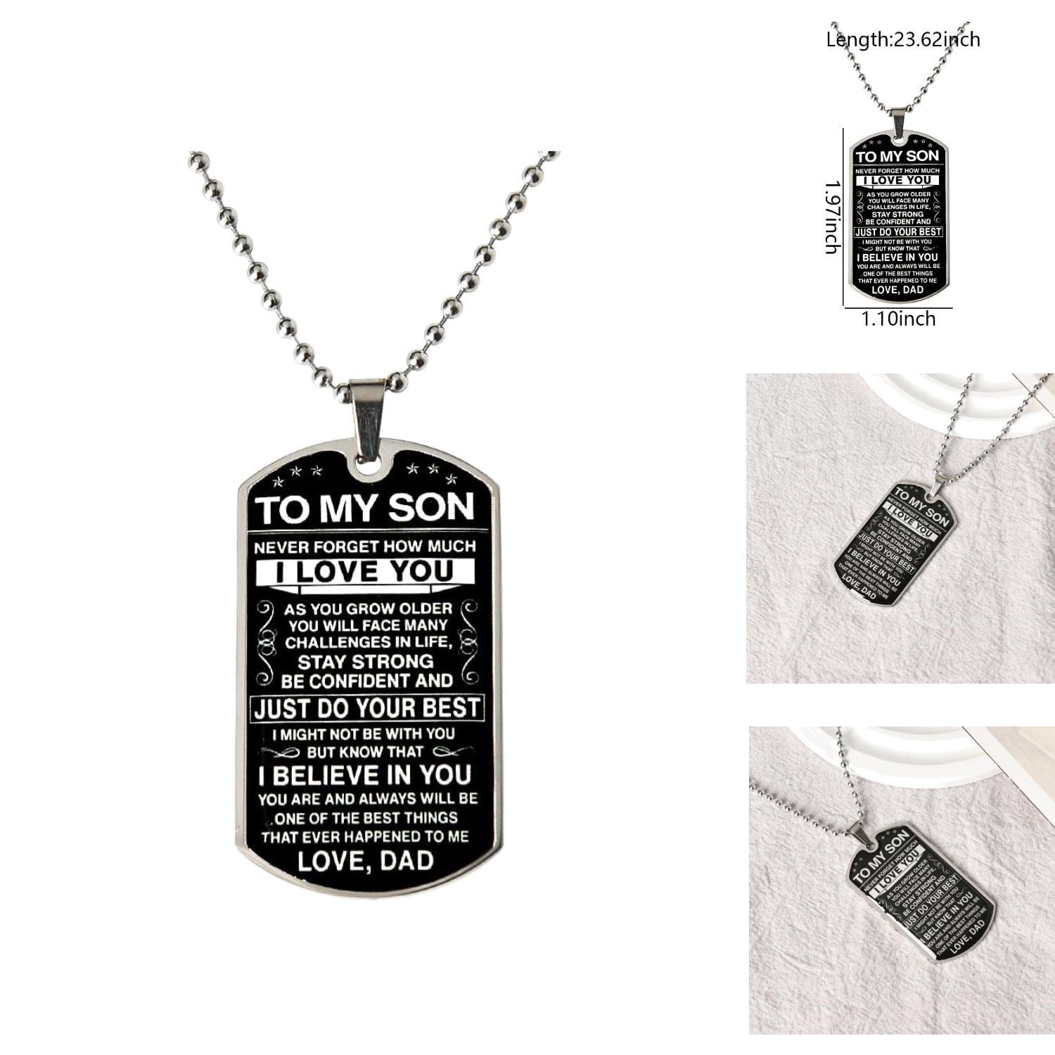 Inspirational Son Necklace from Dad Motivational Dog Tag Gift for Sons Boys Men