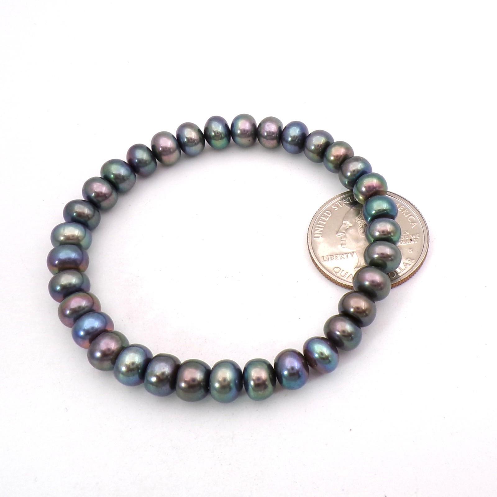 Peacock Gray Freshwater Pearl Stretch Bracelet New 7mm 6.5 to 8in