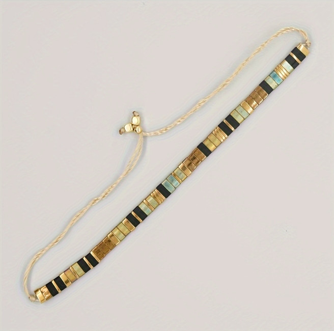 Handmade Miyuki Tila 14k Gold Plated Boho Reiki Adjustable Women’s Bracelet Gift