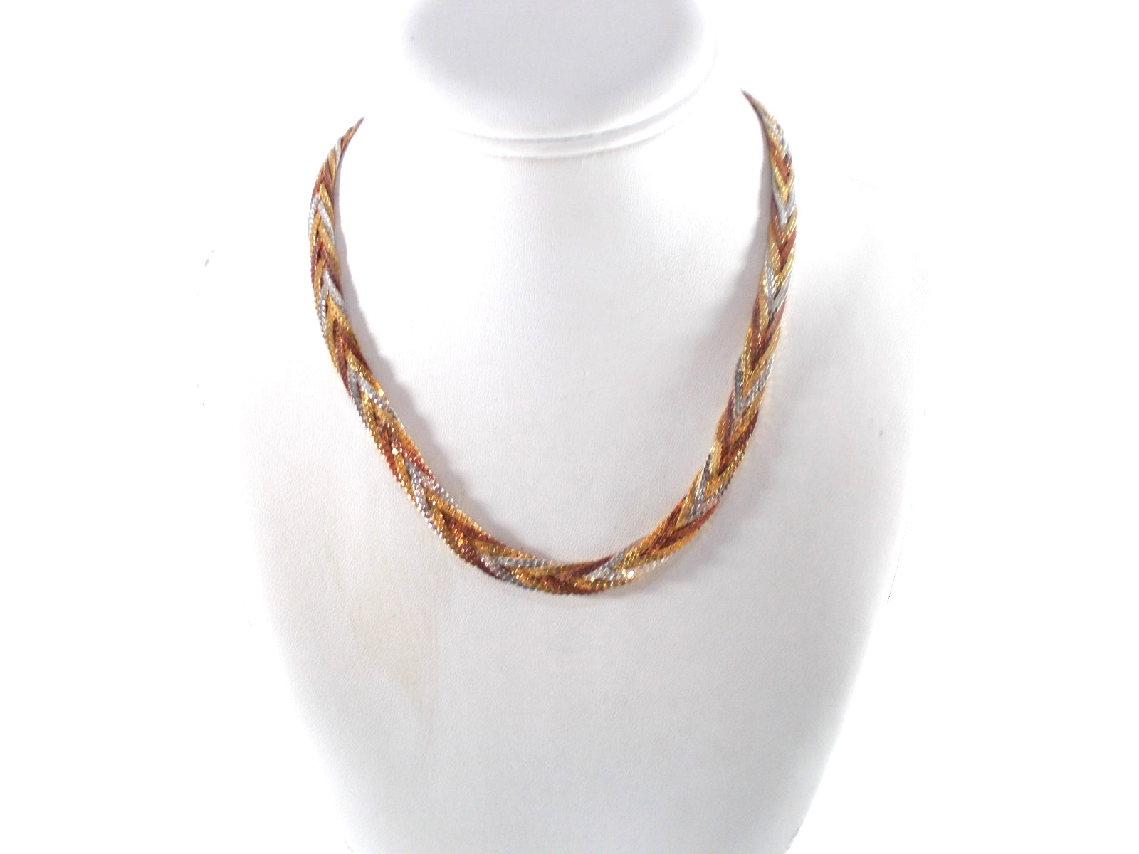 Tri-Color Silver Copper Gold Braided Flat Cobra Chain Necklace