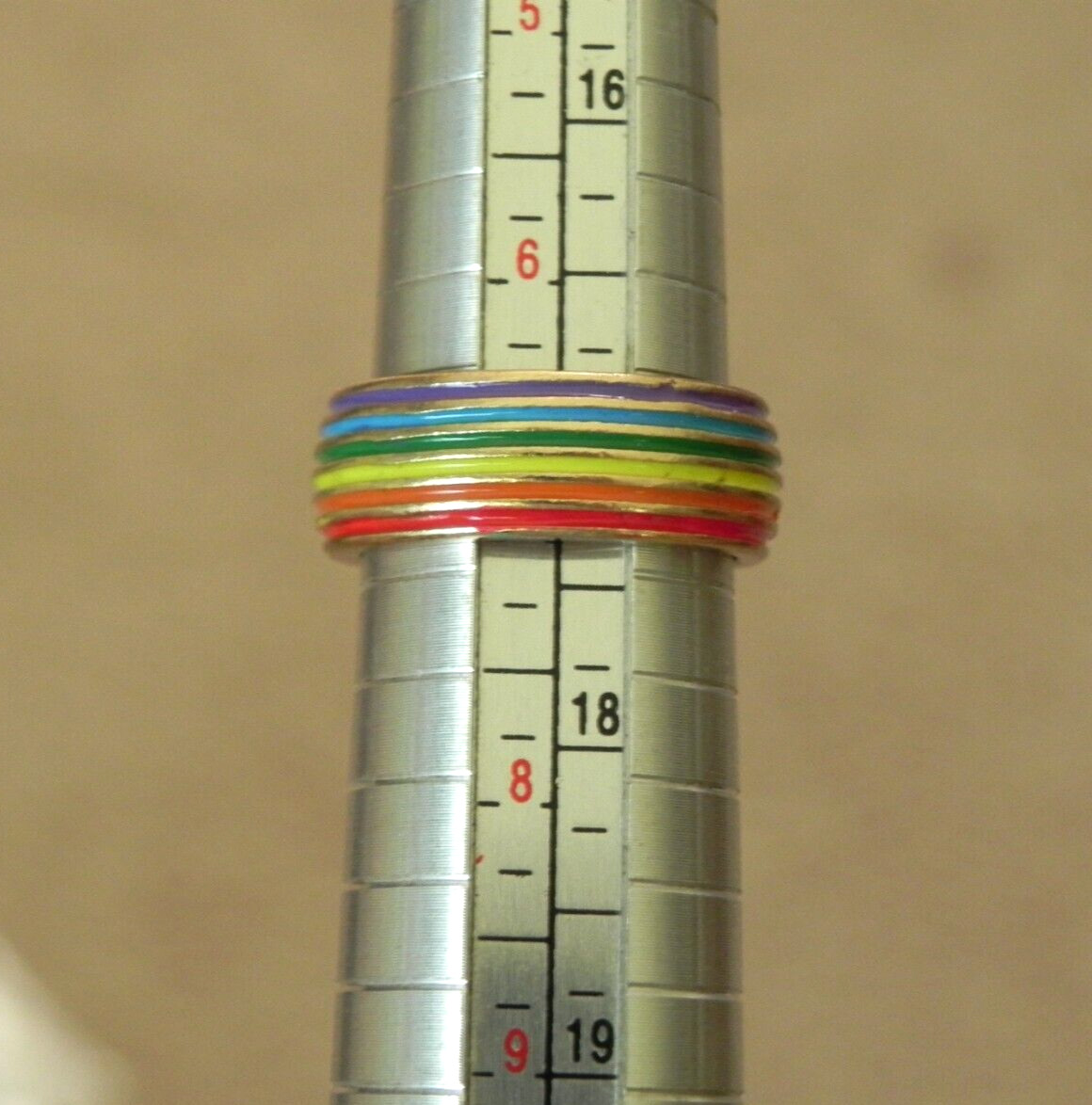 Rainbow Stripe Enamel Ring Women Size 7 Gold tone Stainless Retro Style