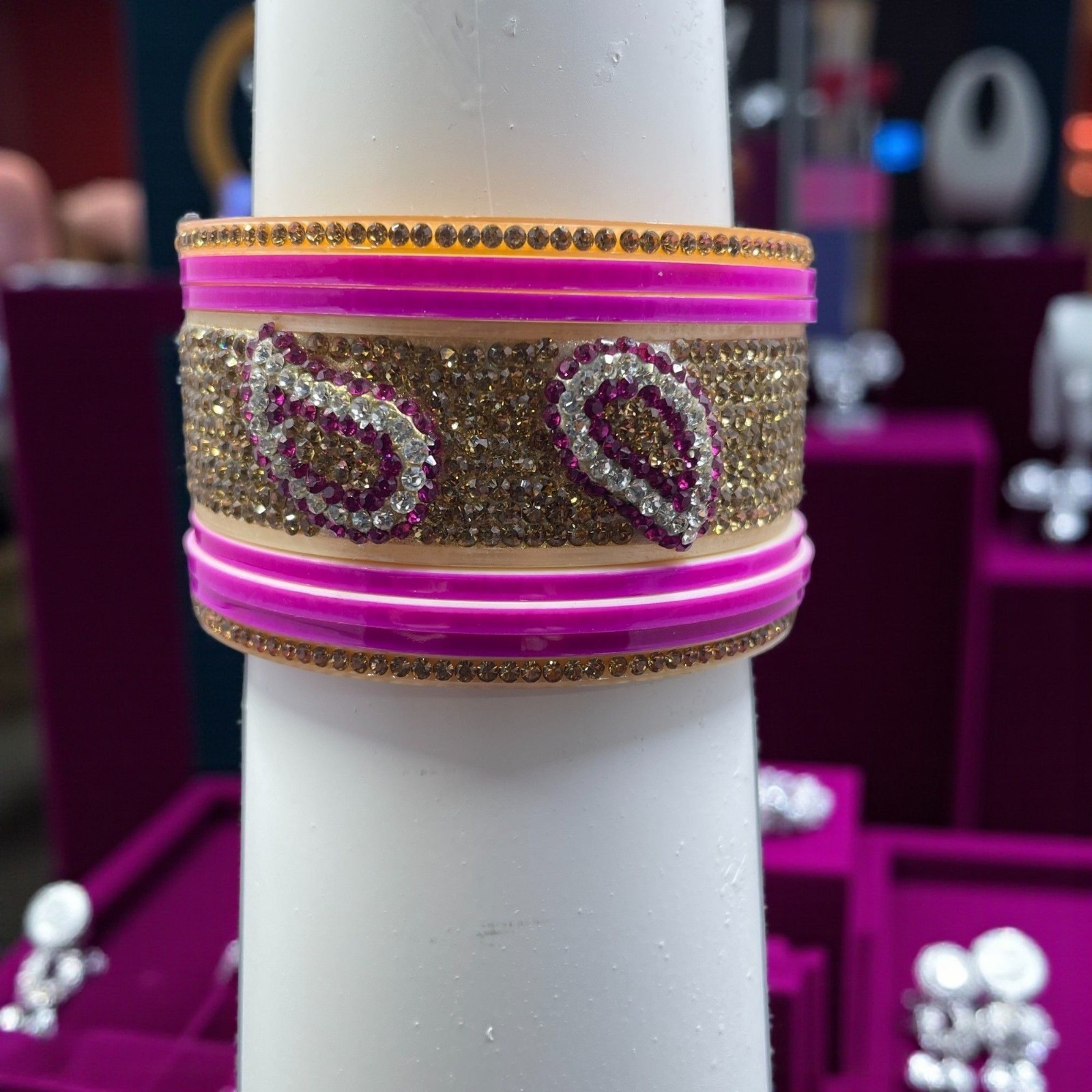 8 Piece Rhinestone Indian Bangle Set Coquette Y2K Festival Bridal Glam Stack