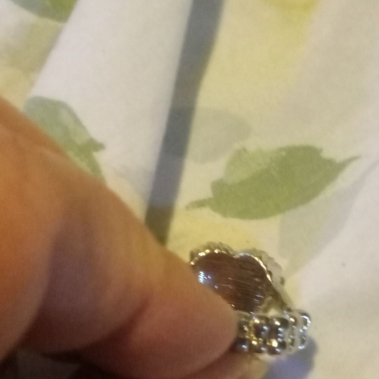 Vintage Silver-Tone Heart Stretch Ring with Red/White Stone & Crystal Accents