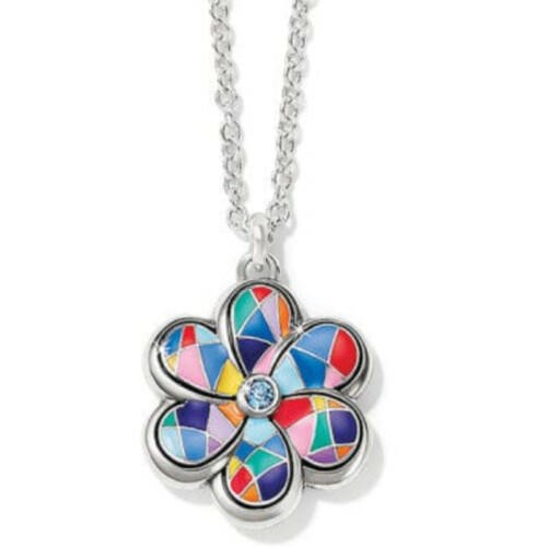 Brighton Colormix Flower Enamel Silver Crystal Pendant Necklace #JM7598 NWT $98