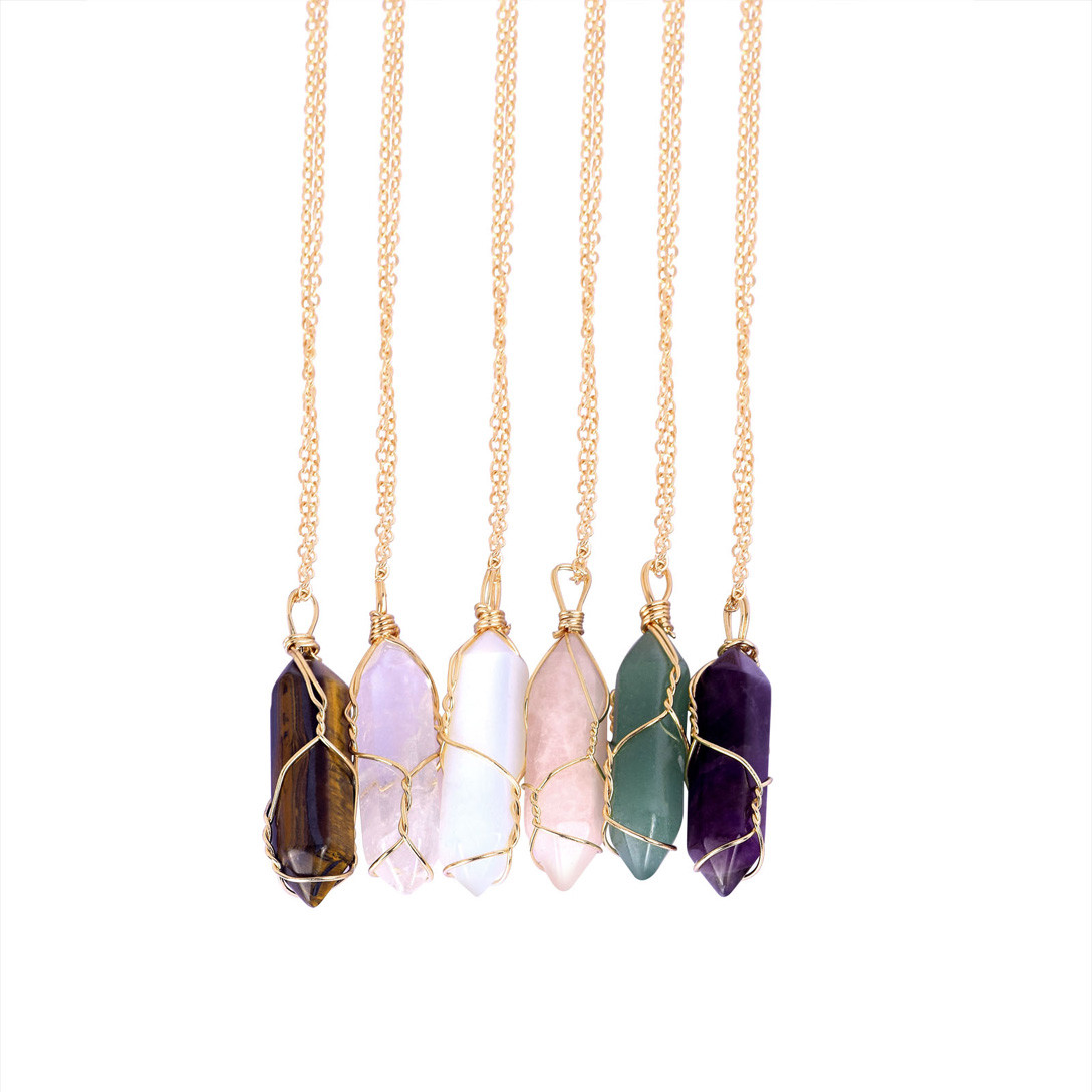 Natural Gemstone Chakra Stone Pendant Energy Healing Crystal with Chain Necklace