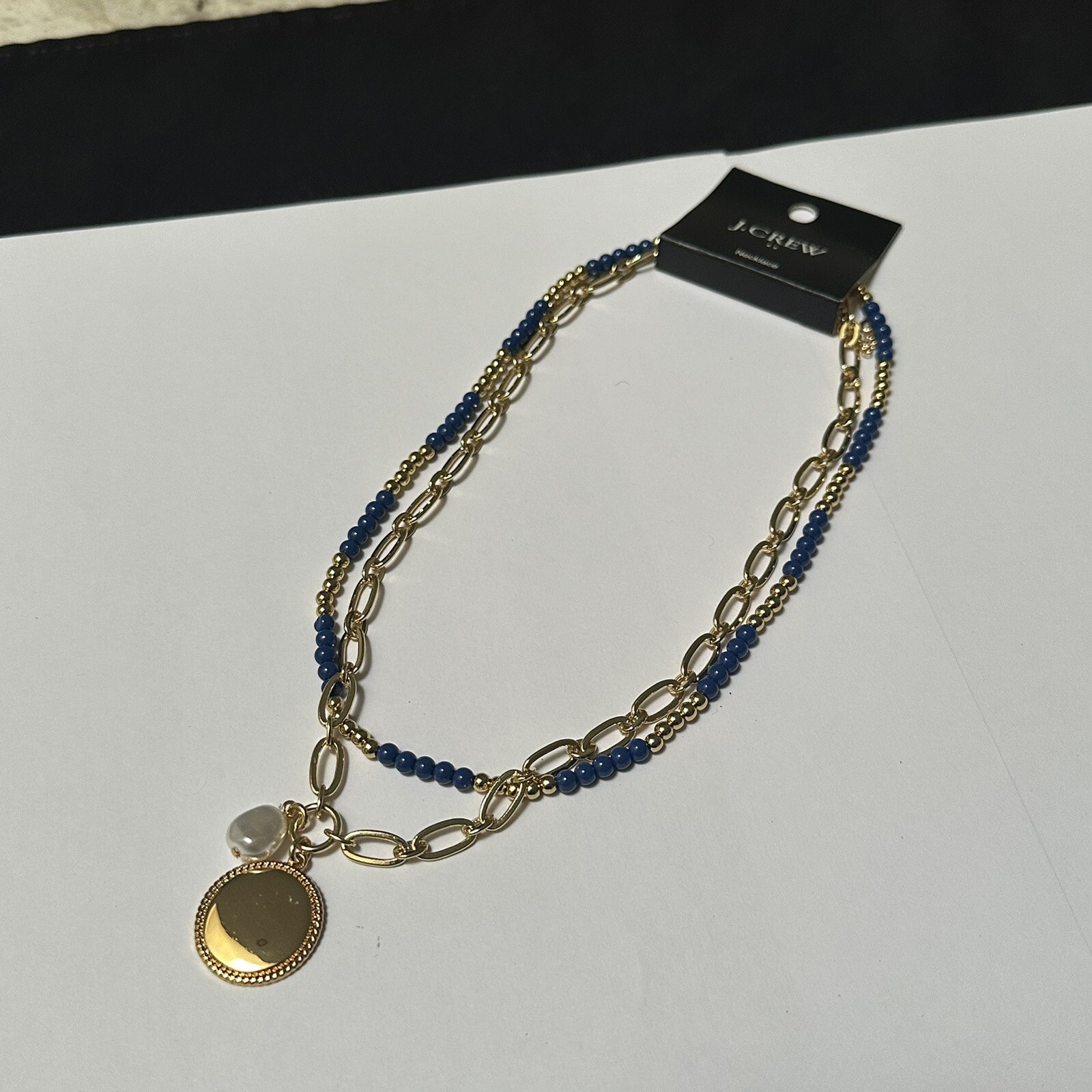 J.Crew Gold Tone Blue Bead Adjustable Length Double Layer Necklace NWT $32