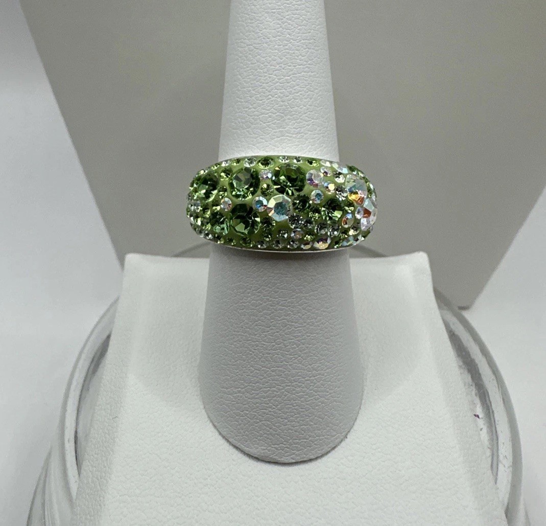 Silver Tone Jacmel JCM Brass Crystal Domed Pave Pageant Ring Sz 8