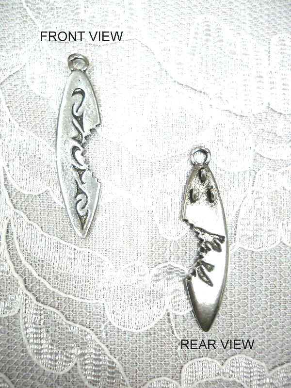 TRIBAL TATTOO SURFBOARD w SHARK BITE CAST PEWTER PENDANT ADJ NECKLACE