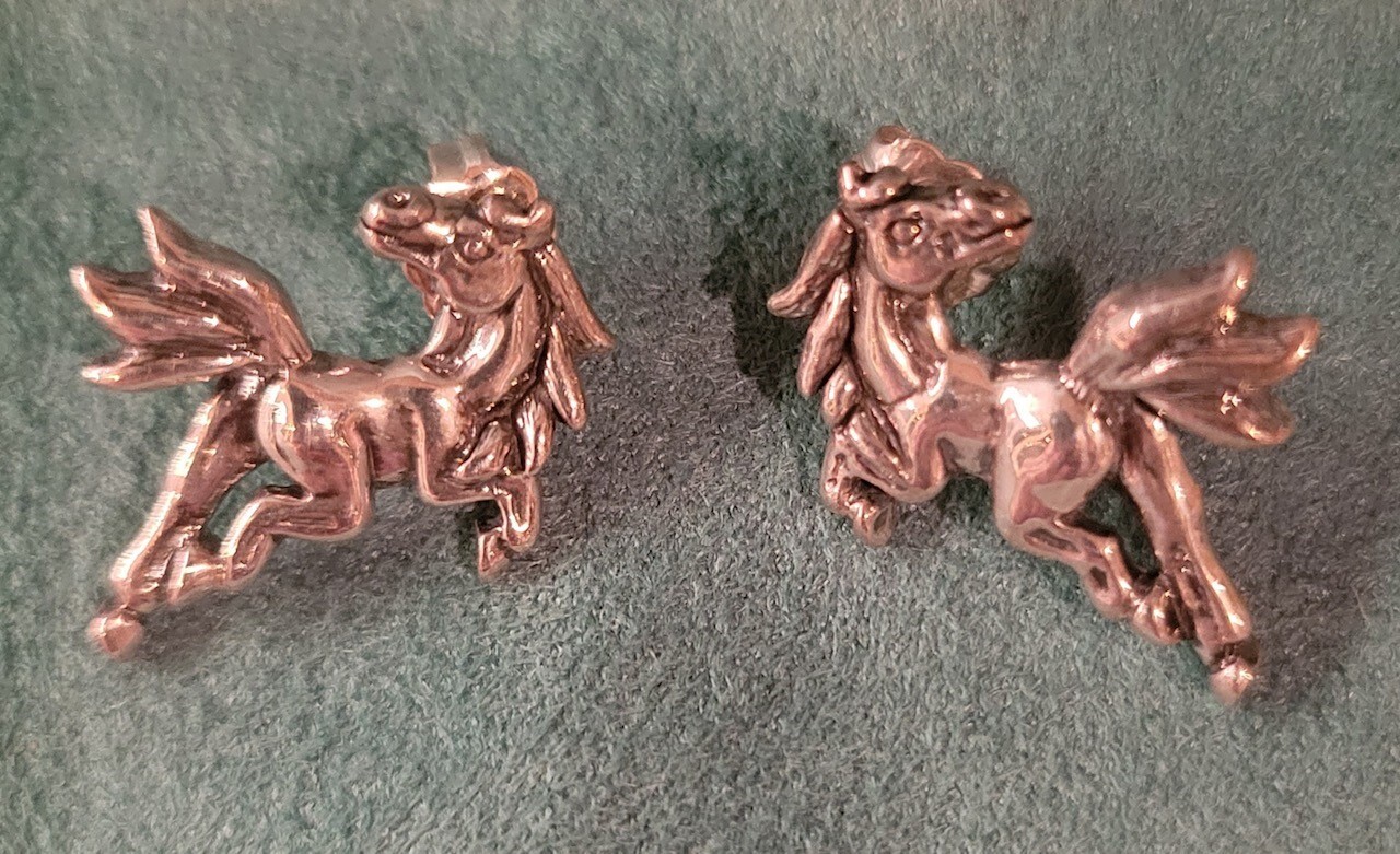 Kabana head tossing horse sterling silver pierced earings