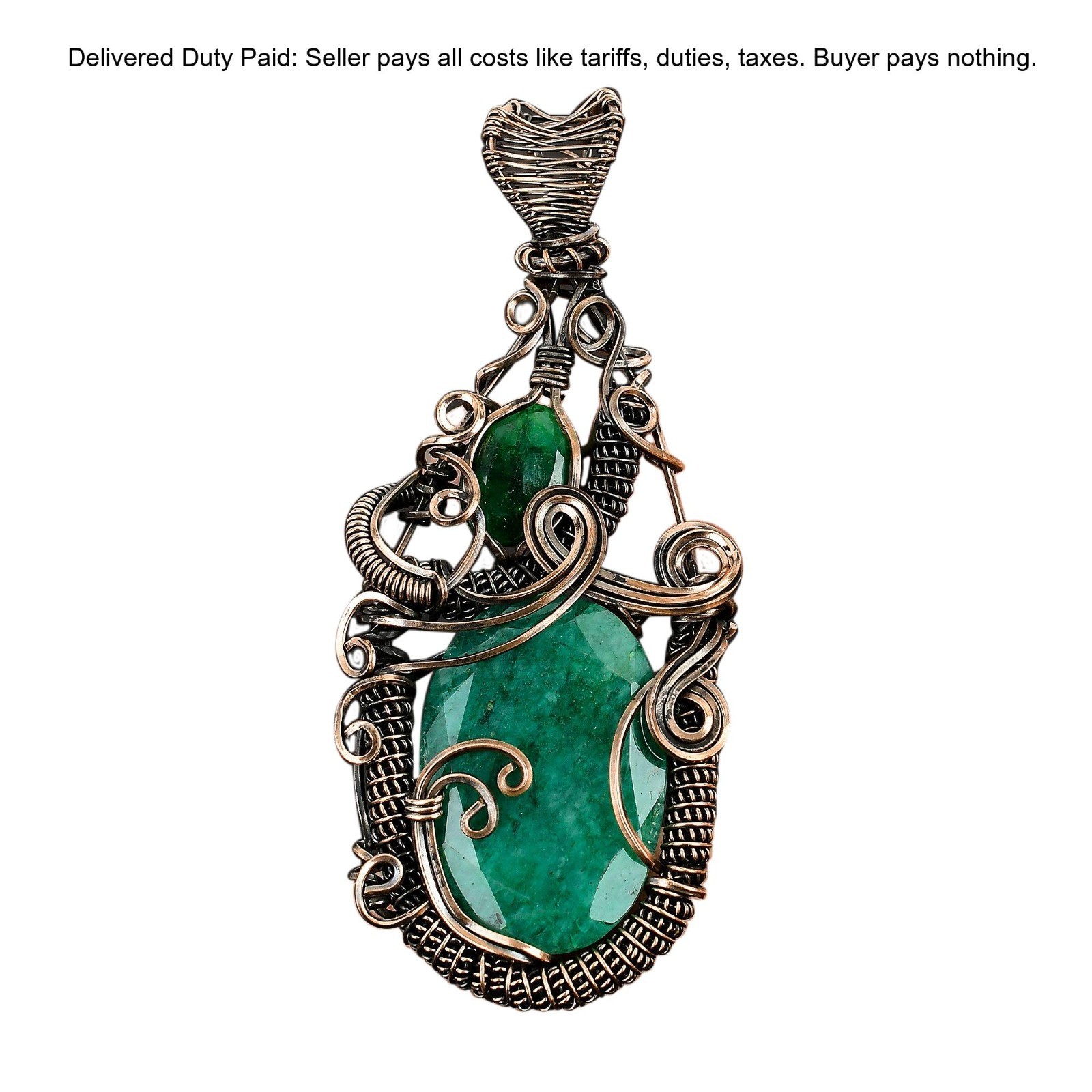 Valentines Deal Copper Zambian Gemstone Handmade New Wire Wrapped Sister Pendant