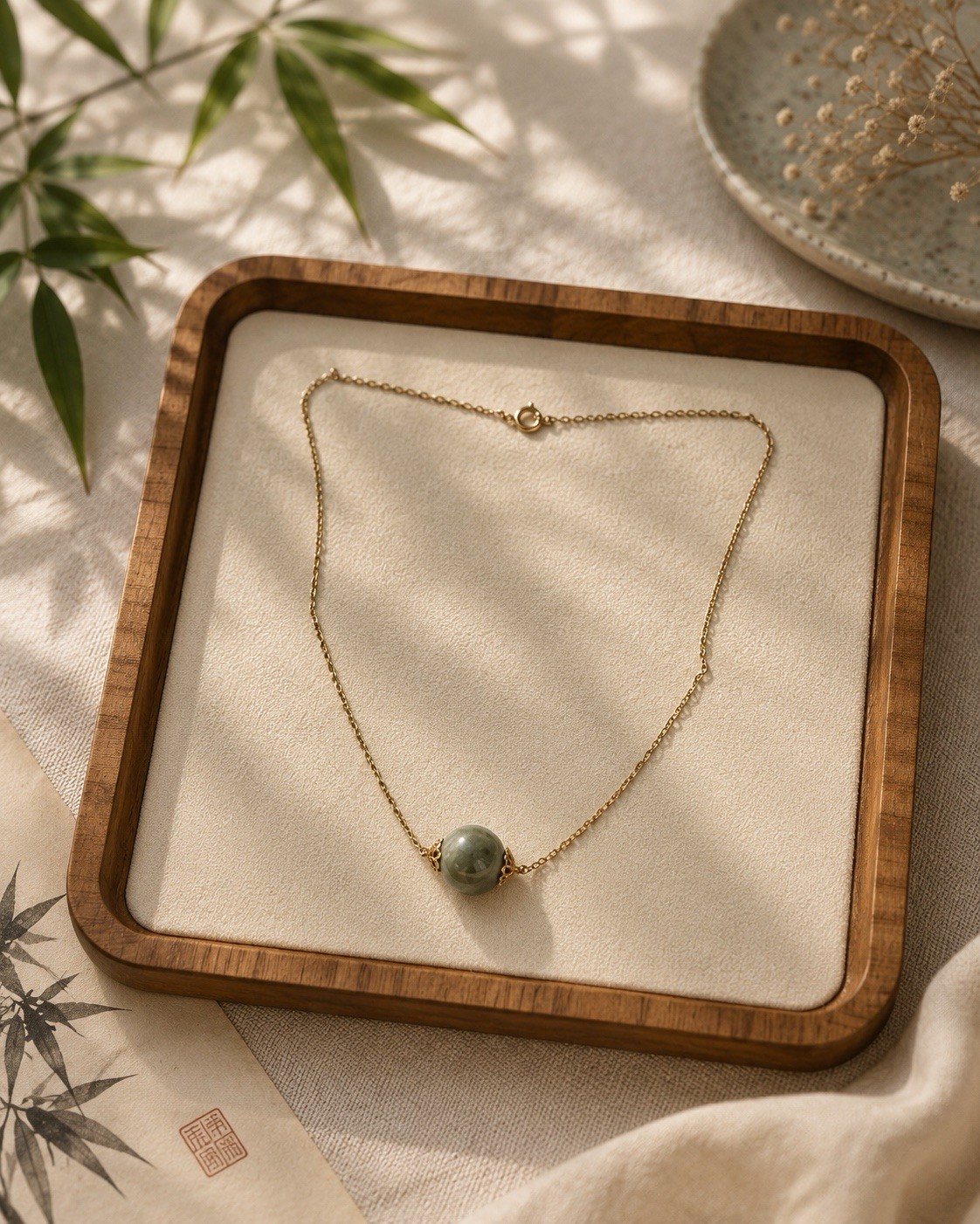 Natural Green Gemstone Necklace Gold Chain