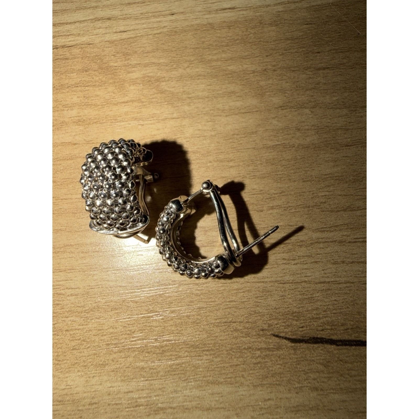 ITALY .925 SOMERSET POPCORN MESH DESIGN OMEGA BACK HUGGIES STERLING